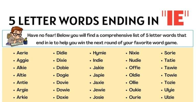 5 Letter Word That Ends In Ie