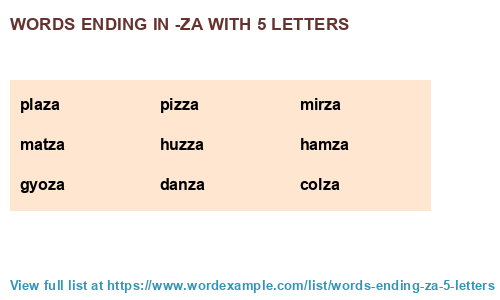 5 Letter Words Ending In Za